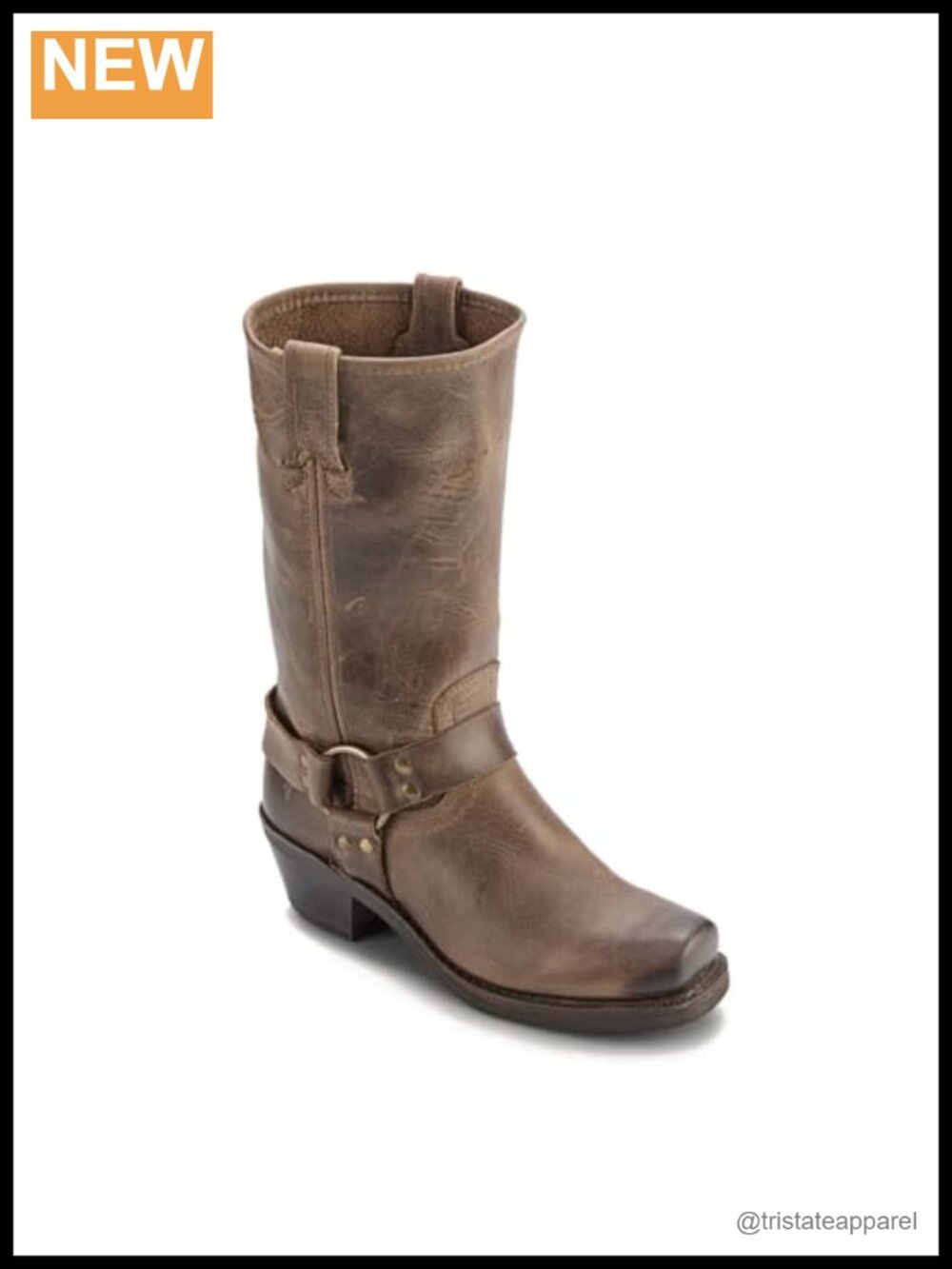 Women's Leather Mid-Calf Motorcycle Boots Square Toe Pull-On